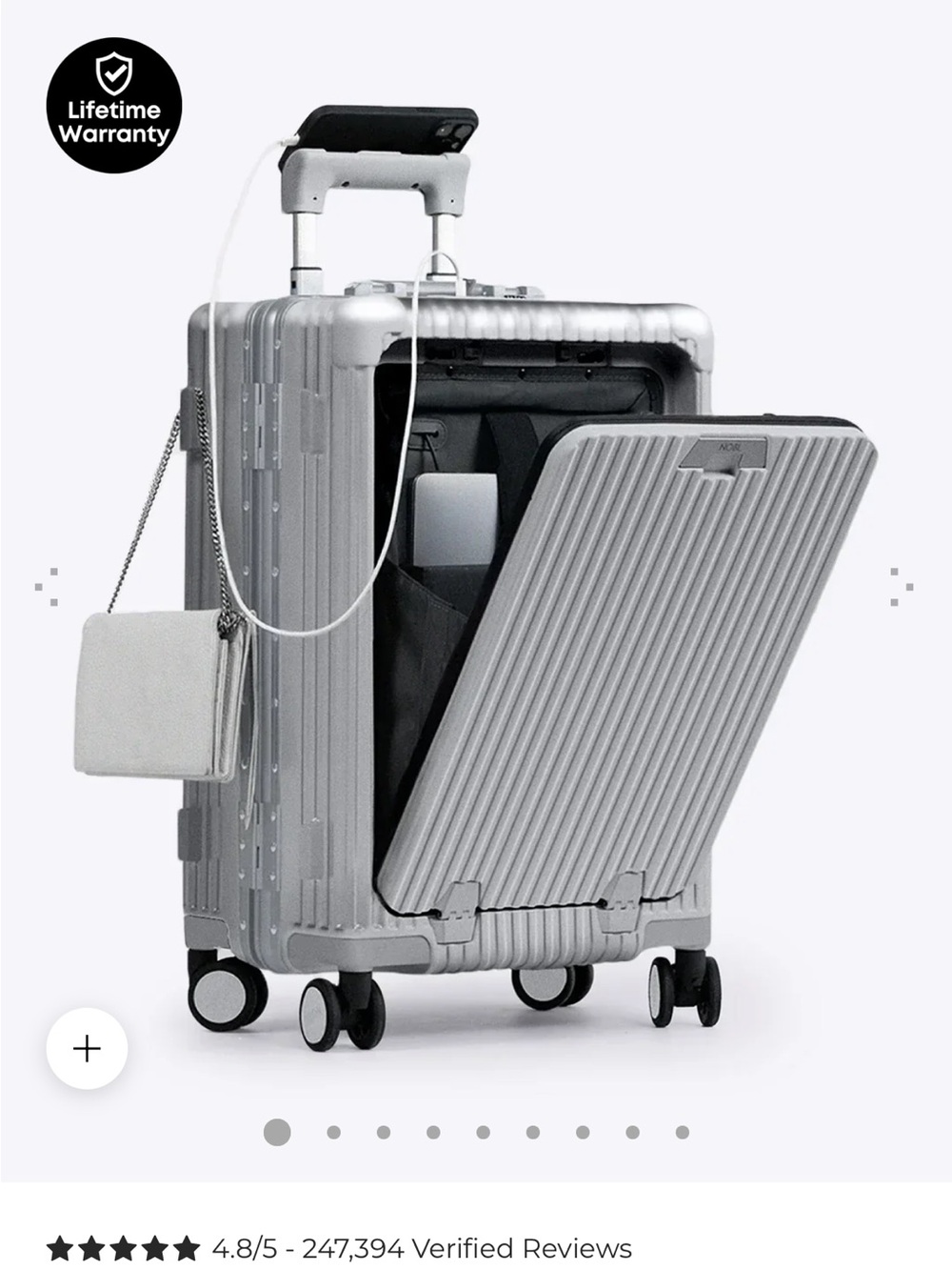 Silver Hard-Shell Spinner Carry-On Luggage - Sleek Travel Case - Picture 2 of 11